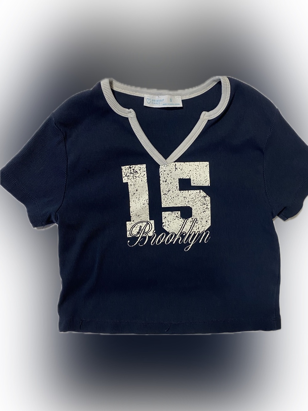 Primark Navy and White '15 Brooklyn' Short Sleeve Tee